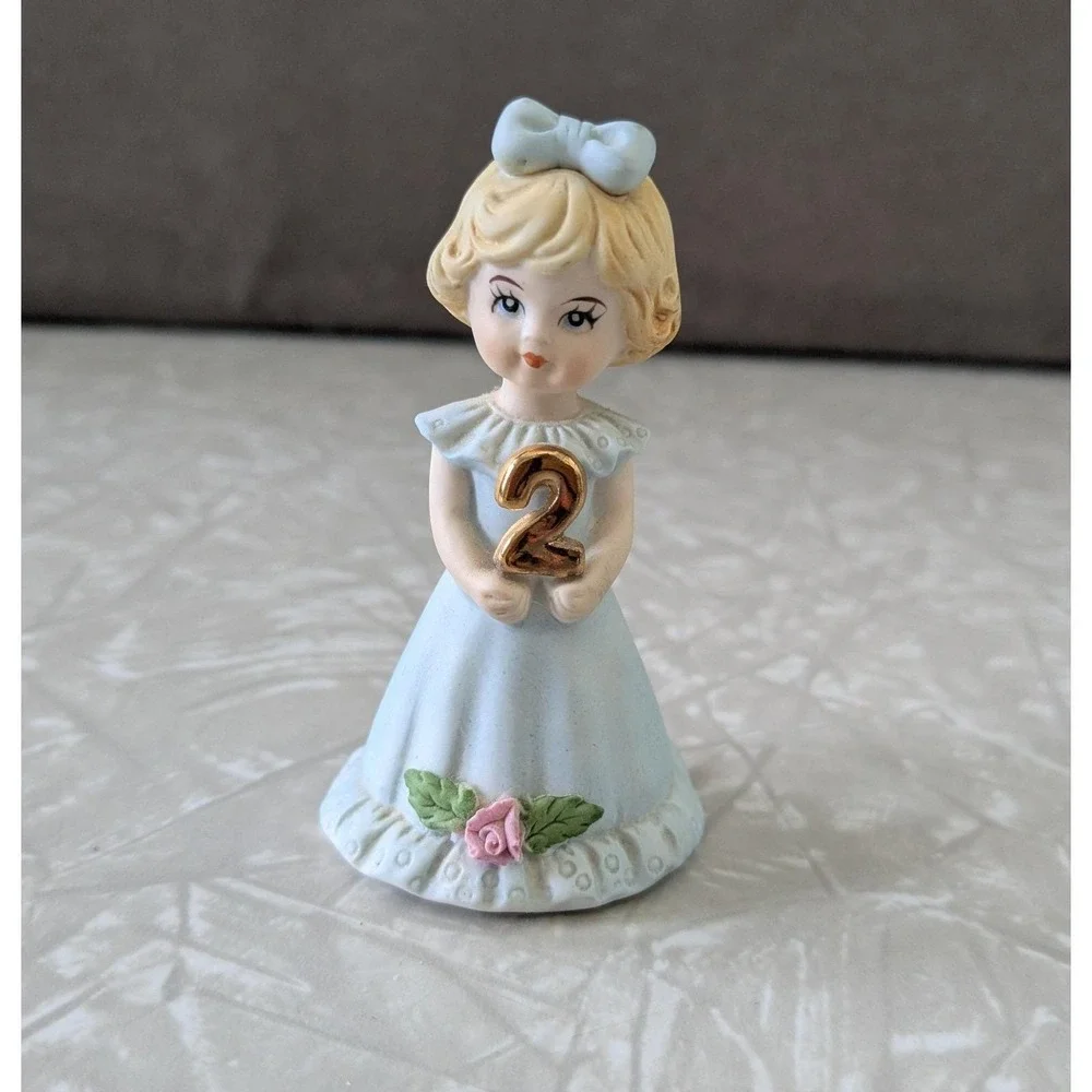 Enesco Growing Up Birthday Girls 2 Blue Dress Figurine 1982